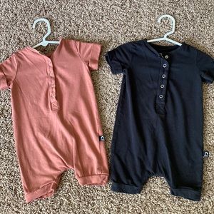 Two solid colored Rags to Rashes rompers